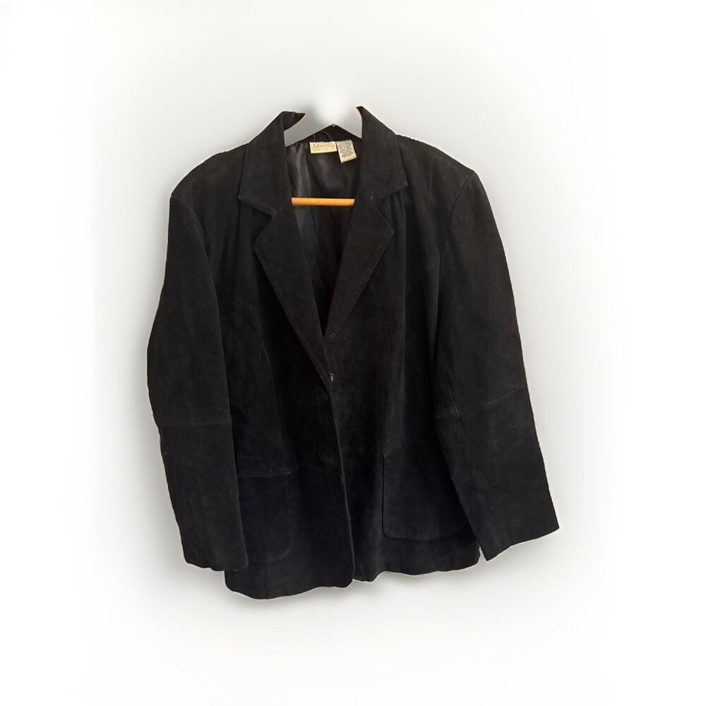 Vintage Y2K St John’s Bay Women Blazer Jacket Genuine Leather Black Suede XL